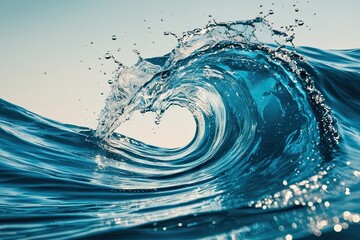 Wall Mural - Blue Water Swirl Splash with Bubbles, Isolated Wave Flowing in Liquid Form