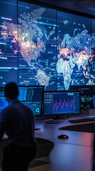 Wall Mural - global health center monitoring epidemic outbreak patterns