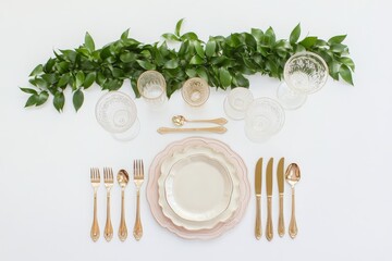 The golden cutlery and candles on a white background make for a beautiful table setting