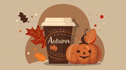 Wall Mural - an autumn coffee cup with the word 