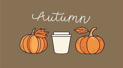 Poster - a pumpkin, coffee cup, and leaf