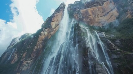 Sticker - Majestic waterfall cascading down a sheer cliff face.