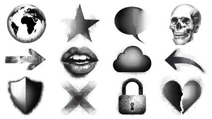 png halftone icon element set, transparent background