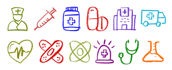 Wall Mural - hospital related icon crayon chalk vector set