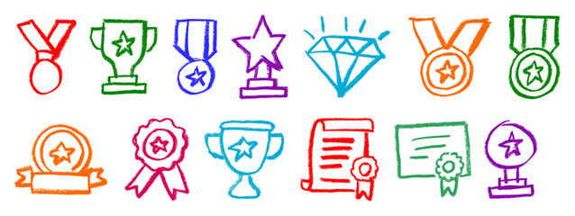 Wall Mural - medal honor award related icon crayon chalk vector set
