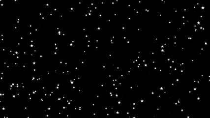 Wall Mural - Chaotically flying twinkling five-pointed stars on a black background. Looped seamless animation.