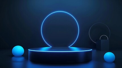 Sticker - Blue Neon Circle on a Black Platform