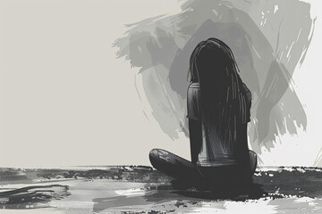 hand drawn illustration of depressed looking girl