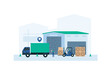 © yellow_man - Warehouse Crew Unloading Goods from Trucks. Illustration