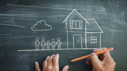 Drawing of a House on a Chalkboard