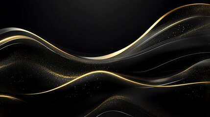 Wall Mural - Abstract Golden Waves on Black Background