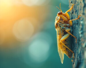 Cicada Emerging from Exoskeleton Symbolizing Transformation and Renewal