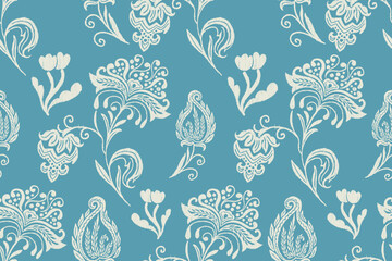 Wall Mural - Ikat floral vintage design embroidary seamless pattern on background vector illustration.Ikat ethnic oriental embroidery traditional.Indian Ikat pattern Aztec style retro. design for texture,fabric.