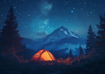 Wall Mural - the milky way and a tent are visible at the top of a mountain in washington, united states