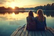 © Maxim Borbut - Talking to her brother while sitting on a pier at sunset while smiling