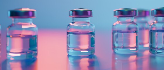 a vibrant lineup of vials with colorful reflections, symbolizing scientific innovation and pharmaceu