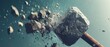 © Ai Studio - An intense shot of a sledgehammer breaking through rocks, sending debris flying, symbolic of power and determination.