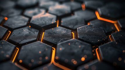 Futuristic background of hexagonal grid with glowing lines 