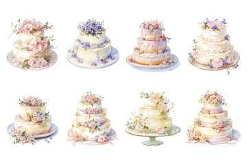 Canvas Print - PNG watercolor wedding cake element set, transparent background