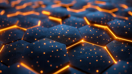 Futuristic background of hexagonal grid with glowing lines 