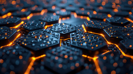 Futuristic background of hexagonal grid with glowing lines 