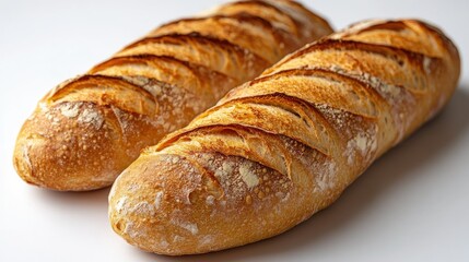 A fresh baguette with a crispy crust, isolated on a white background