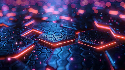 Futuristic background of hexagonal grid with glowing lines 