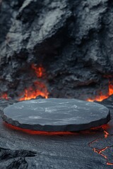 Wall Mural - A large rock with a hole in the middle of it. The hole is surrounded by lava and the rock is on a rocky surface