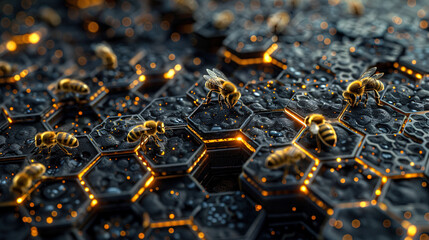 Futuristic background of hexagonal grid with glowing lines 