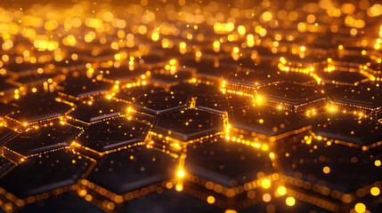 Futuristic background of hexagonal grid with glowing lines 