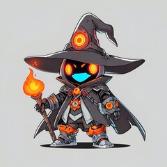 Wall Mural - Cartoon Wizard with a Flame Staff