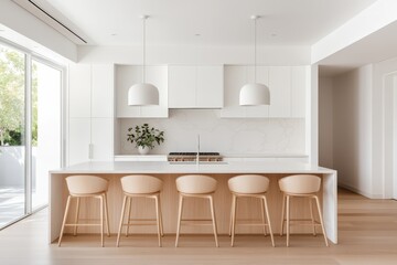 Wall Mural - Modern Scandinavian-Inspired Kitchen Island with Minimalist Charm and Wooden Accents