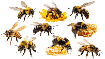 Poster - PNG honey bee element set, transparent background