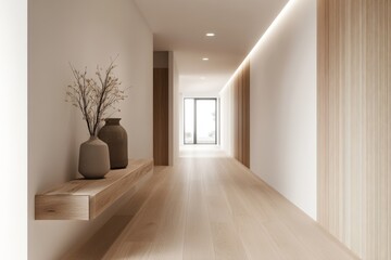 Wall Mural - Serene Scandinavian Hallway with Minimalistic Design and Light Wood Flooring