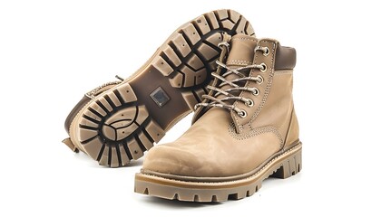 Wall Mural - pair of beige boots isolated on a white background