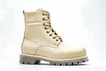 Wall Mural - pair of beige boots isolated on a white background