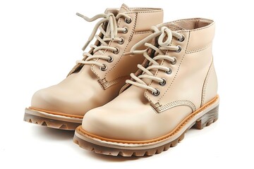 Wall Mural - pair of beige boots isolated on a white background