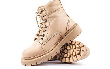 Wall Mural - pair of beige boots isolated on a white background