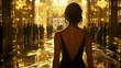 © Ghebore - Elegant woman in a black dress entering a grand ballroom during an event