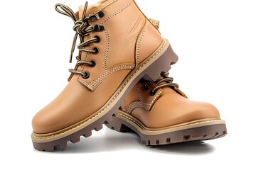 Wall Mural - pair of beige boots isolated on a white background
