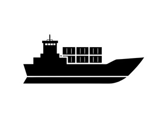 ship in the sea vector black illustration