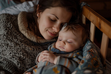 Canvas Print - Image of happy parent and child created with generative AI