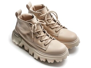 Wall Mural - pair of beige boots isolated on a white background