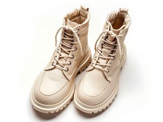 Wall Mural - pair of beige boots isolated on a white background
