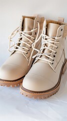 Wall Mural - pair of beige boots isolated on a white background