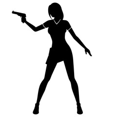 Wall Mural - silhouette of a female person with a gun vector