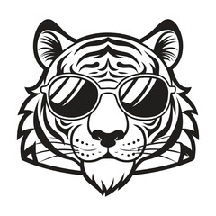 Tiger with glasses isolated white background