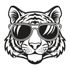 Tiger with glasses isolated white background