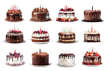 Wall Mural - PNG chocolate birthday cake element set, transparent background