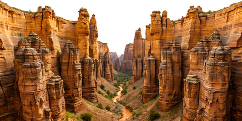 Majestic sandstone canyons at sunset in a remote desert landscape, cut out transparent